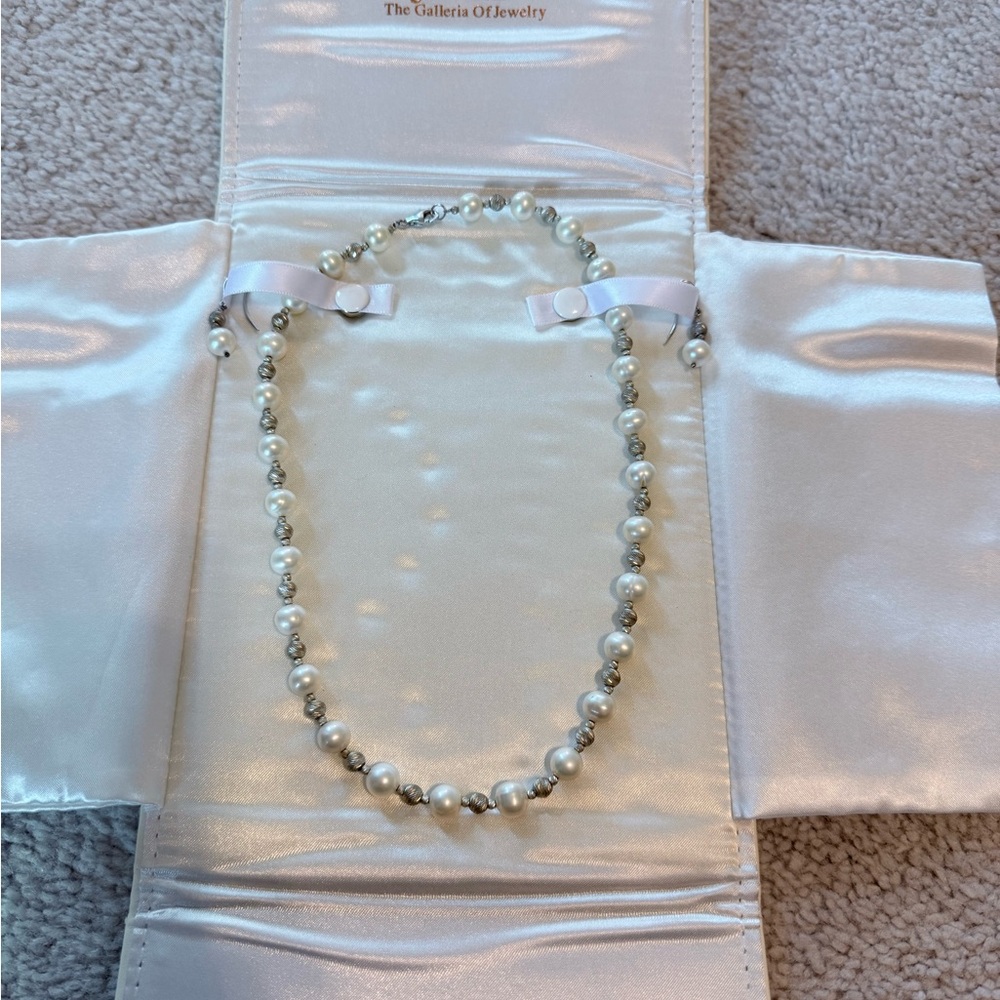 Cultured pearl and sterling silver necklace and earring set